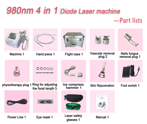4 dalam 1 1980nm Diode Laser Machine Portable Untuk Pusat Kecantikan Salon