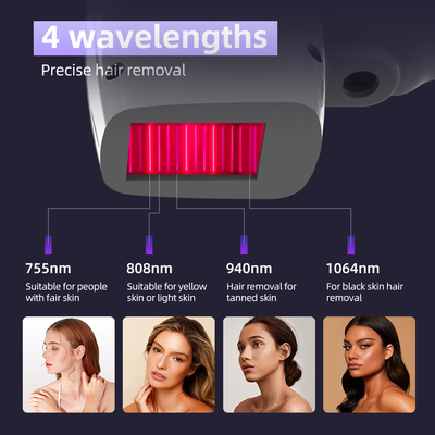 808 Diode Laser Ice Hair Removal Machine 4 panjang gelombang 1064nm Perubahan ukuran titik Sistem Android