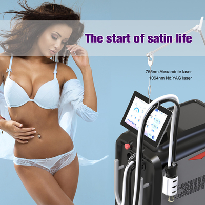 Long Pulse 2 In1 Alexandrite 1064nm ND YAG Nitrogen Cooling Fiber Conducted Laser Mesin Laser Penghapusan Rambut Permanen